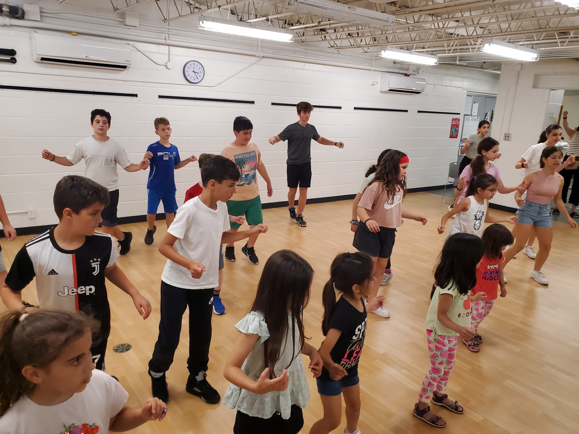 Youth dancers rehearsing Greek dance in a studio