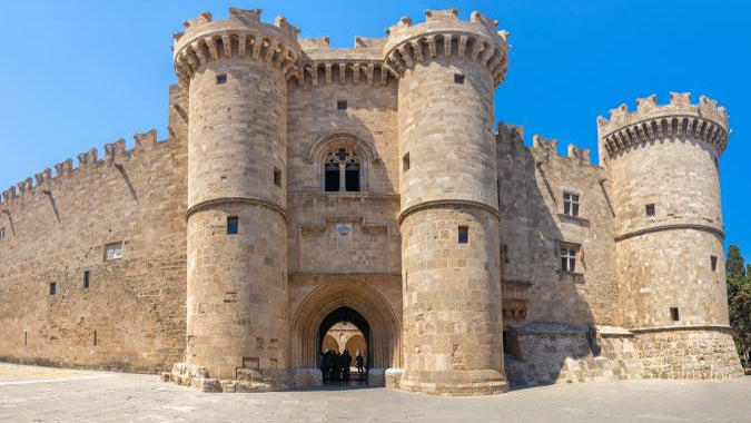 Medieval stone fortress in Rhodes, Greece